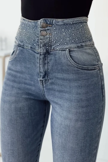 Spodnie shiny high waist- janse niebieskie