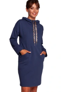 Bluzy - Sukienka bluza z kapturem i kieszeniami baweniana niebieska