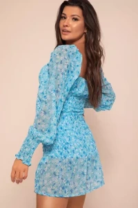 Sukienki - Niebieska sukienka mini flower lover
