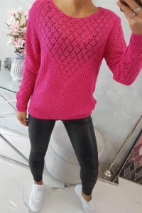 E-stil.pl - Sweter z ażurowym zdobieniem fuksja 2019t39