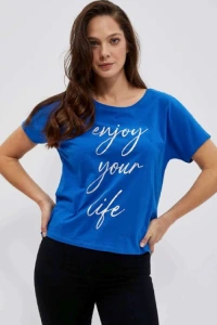 T-Shirty - Niebieska bluzka z baweny z nadrukiem moodo