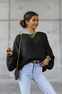 Swetry - Luźny sweter cocomore z szerokimi rękawami czarny
