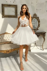 Suknie ślubne - Rozkloszowana sukienka ecru-beżowy 2206-52