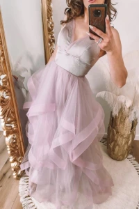 Lilith-sklep.pl - Różowa sukienka tiulowa z asymetrycznym dołem