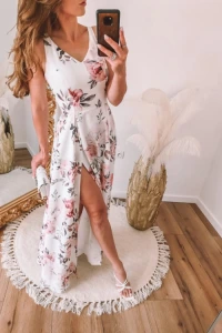 Sukienki - Sukienka maxi na cienkich ramiączkach w kwiaty