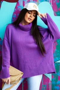 E-mikos - Luźny sweter damski me gusta z golfem oversize fioletowy