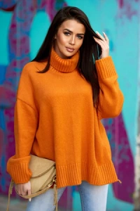 E-mikos - Luźny sweter damski me gusta z golfem oversize pomarańczowy