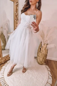 Suknie ślubne - Biała sukienka gorsetowa o długości midi