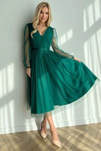 Sukienki - Zielona sukienka midi z tiulow siateczk juna