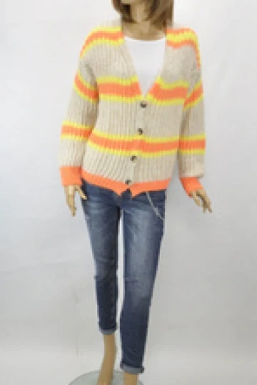 Import włoski sweter damski kardigan krótki zapinany na guziki neonowe kolory