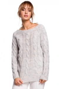 Sukienki.shop - Sweter damski aurowy ze splotem typu warkocz szary
