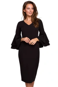Sukienki.shop - Sukienka elegancka wieczorowa midi z bufiastymi rkawami czarna