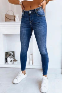 Nowości - Spodnie damskie jeansowe slim fit acorn ciemnoniebieskie dstreet uy1733