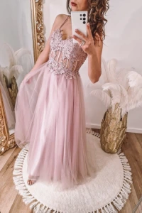 Lilith-sklep.pl - Różowa sukienka tiulowa z haftowanym gorsetem