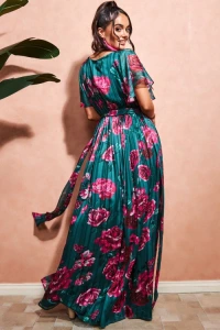 Butik-fashion - Sukienka maxi w kwiatki zielona margaret