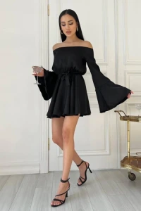 Sukienki - Satynowa sukienka hiszpanka czarna amber