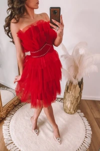 Lilith-sklep.pl - Czerwona sukienka gorsetowa na biust z ozdobnym paskiem
