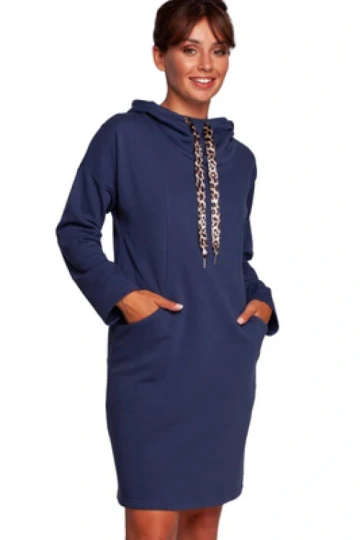 Sukienka bluza z kapturem i kieszeniami baweniana niebieska