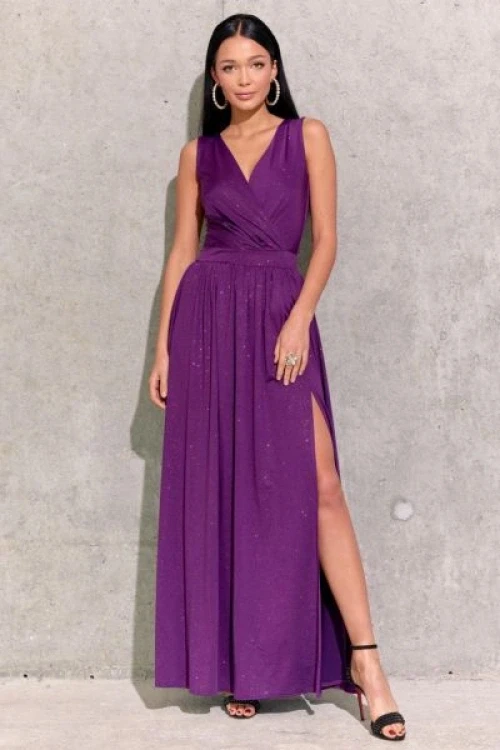 Fioletowa brokatowa sukienka maxi libra