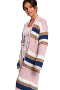 Sukienki.shop - Dugi sweter w kolorowe pasy kardigan narzutka z modnym splotem