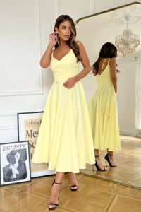 E-stil.pl - żółta sukienka midi 244-14