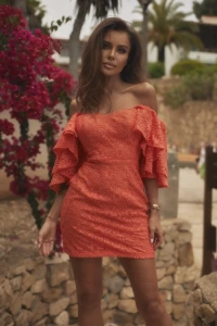 Lou.pl - Sucre - elegancka mini sukienka koronkowa w ożywczym pomarańczu
