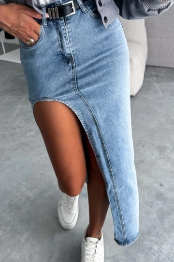 Spódnica jeansowa z rozcięciem niebieska