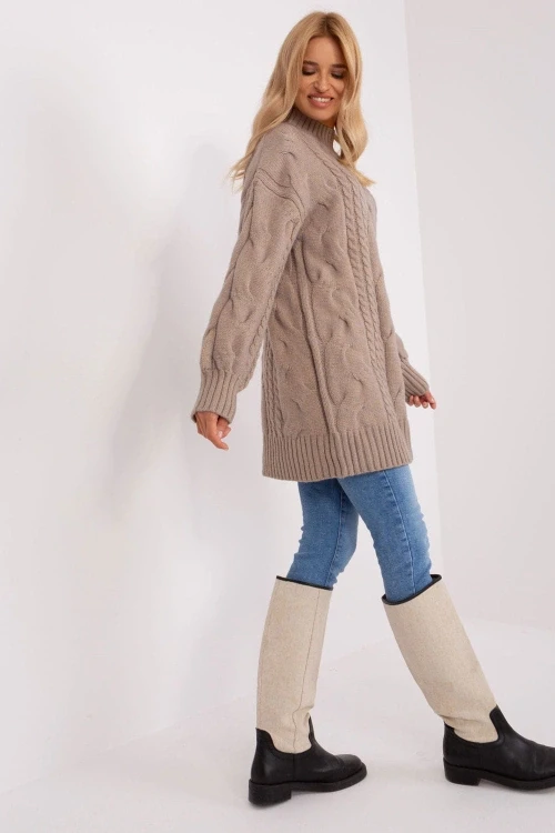 Sweter damski model at-sw-2367-1.35p dark beige - at
