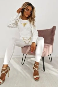 Charlottefashion.pl - Komplet dresowy welurowy velvet mietankowy n389