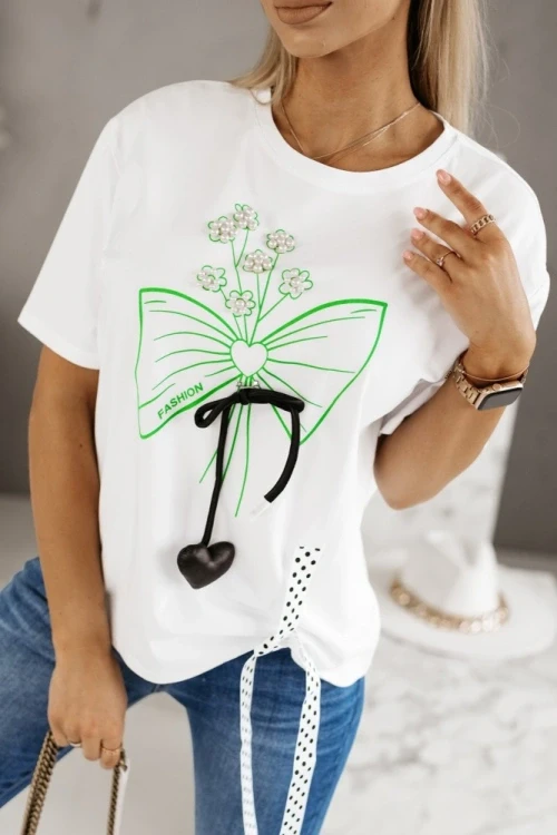 T-shirt z kokard i kwiatami biao-zielony