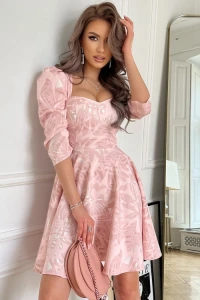 Butik-fashion - Sukienka z bufkami w kwiaty jasno-rowa marina