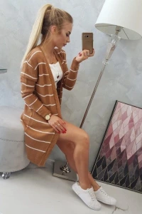 E-stil.pl - Sweter kardigan w paski camel 2020t1