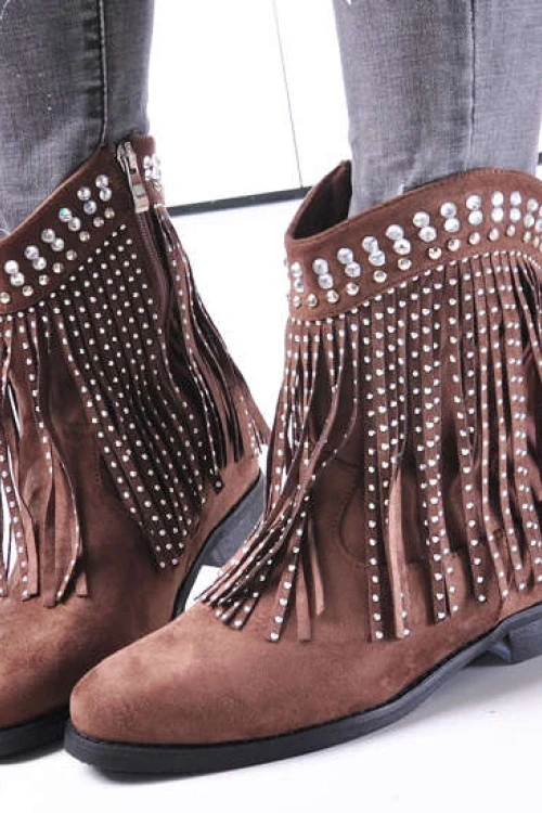 Botki boho na niskim koturnie khaki /f2-3 12873 t589/