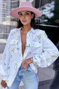 Charlottefashion.pl - Koszula ecru z printem kwiatowym madame o227