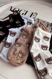 Nowości - Skarpety damskie beżowe bear sk027