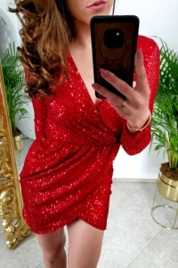 Sukienki - Czerwona mini z cekinami