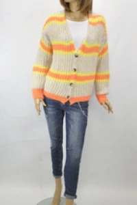 E-mikos - Import włoski sweter damski kardigan krótki zapinany na guziki neonowe kolory