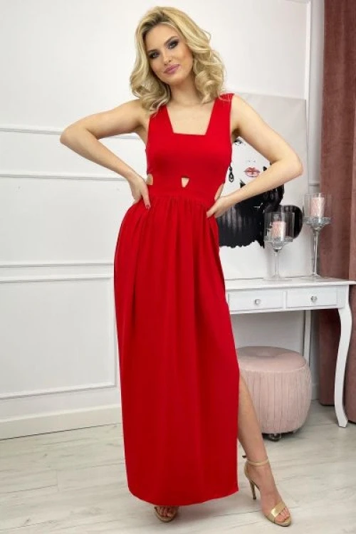 Czerwona letnia sukienka maxi z wyciciami catrina