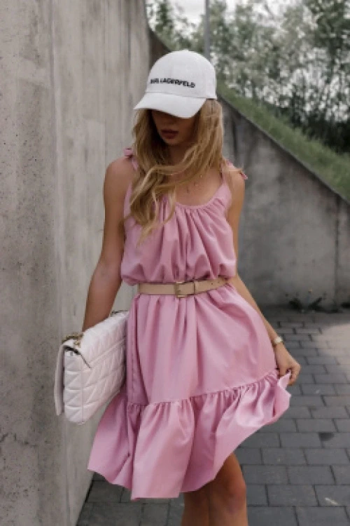 Sukienka w stylu oversize catalina i falbana i pudrowy róż i one size