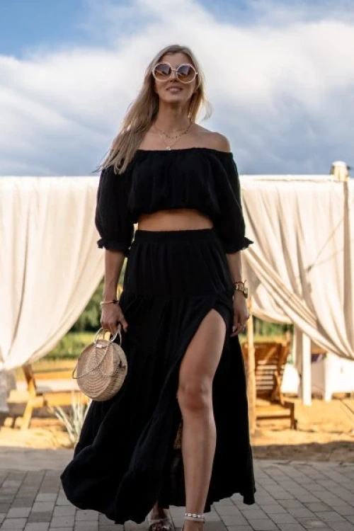 Komplet muślinowy boho bluzka i spódnica czarny