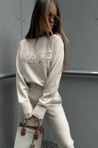 Nowości - Komplet bluza i spodnie ciemny beż pop up n532