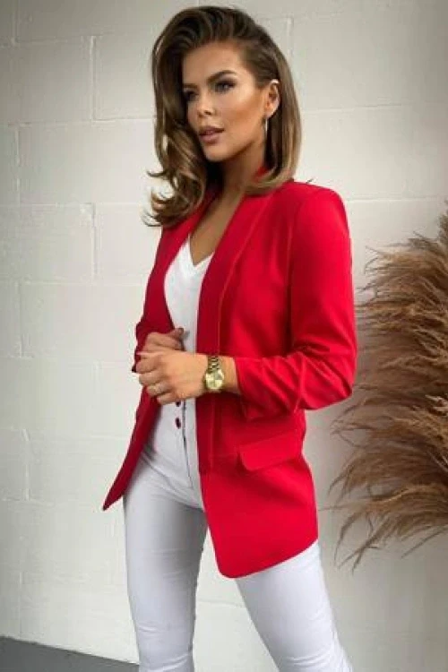 Czerwona marynarka damska z marszczonymi rkawami blazer green