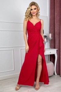 Sukienki - Czerwona brokatowa duga sukienka wieczorowa syrena