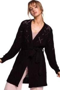 Sukienki.shop - Dugi kardigan aurowy sweter z paskiem czarny