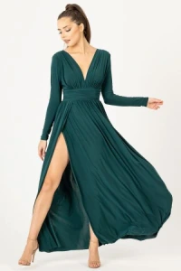 Sukienki - Zielona duga sukienka wieczorowa adelle