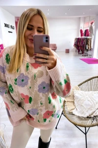 Kavilook.pl - Sweter flowers pudrowy