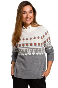Sukienki.shop - Sweter norweski szary damski