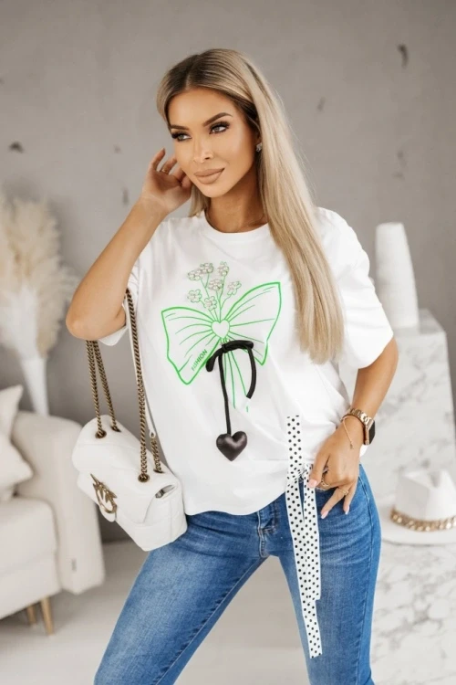 T-shirt z kokard i kwiatami biao-zielony