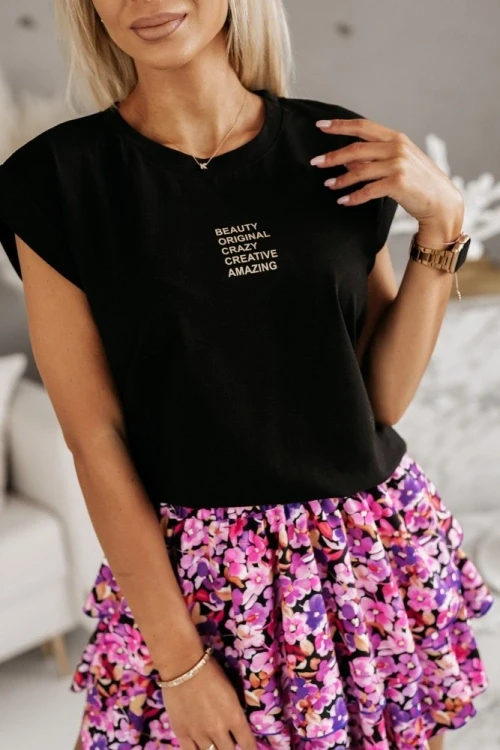 T-shirt ze zotym napisem bocca czarny