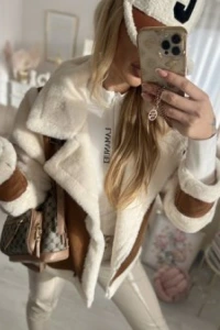 Charlottefashion.pl - Kurtka karmelowa z konierzem i rkawami z ecru futerka annika w357